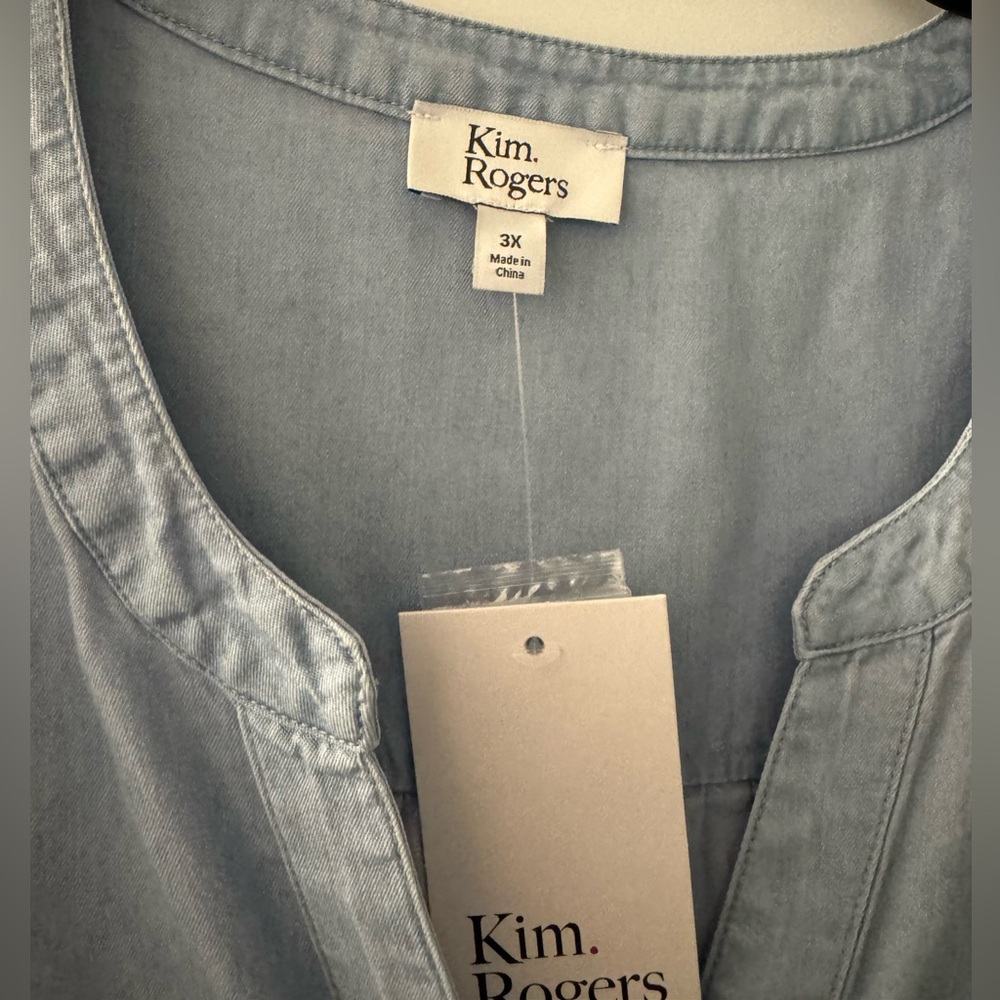 #2460 - Kim Rogers Light Wash Blue Denim Jean Sleeveless Button Down Blouse Top - Picture 3 of 12